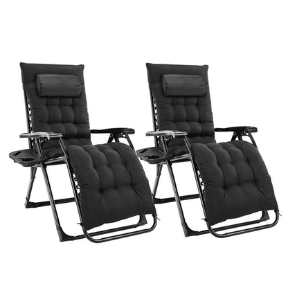 Zero Gravity Chair, Reclining Camping Lounge Chair, Reclining Patio Chairs with Cup Holder Trays and Removable Cushion, Folding Recliner for Indoor and Outdoor
