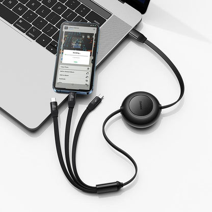 Baseus Retractable 3-In-1 Fast Charging Cable 100W Type-C to Micro USB + Lightning + USB-C