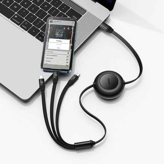 Baseus Retractable 3-In-1 Fast Charging Cable 100W Type-C to Micro USB + Lightning + USB-C