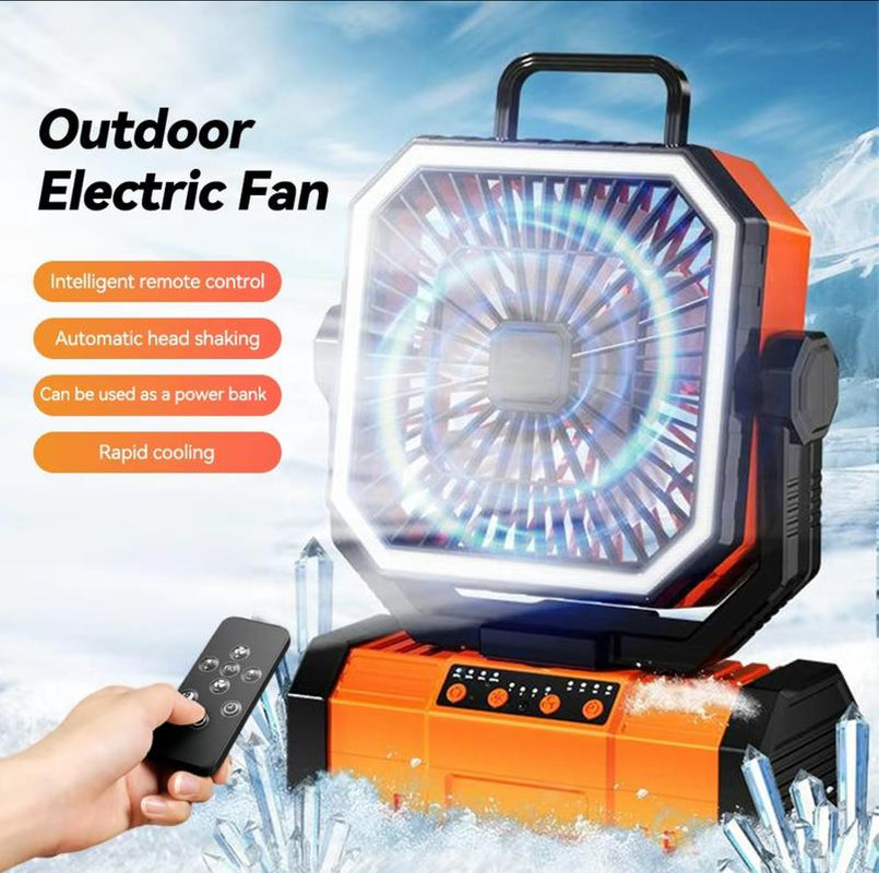 2025 Newest50000Mah Rechargeable Camping Fan with LED Lights, Portable Multifunctional Fan with 360°Rotating Hooks, Remote Control Shaking Head Desk Fan for Tent Travel Home Multifunction Outdoor Activities