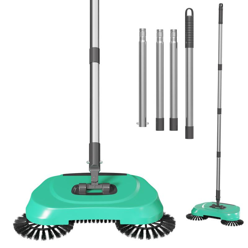 3-In-1 Manual Floor Cleaner - Push Broom, Dust Collector & Mop , Non-Electric Dry/Wet Use for Hardwood & Tile , Pet Hair/Dust Removal , Includes 3 Reusable Microfiber Cloths