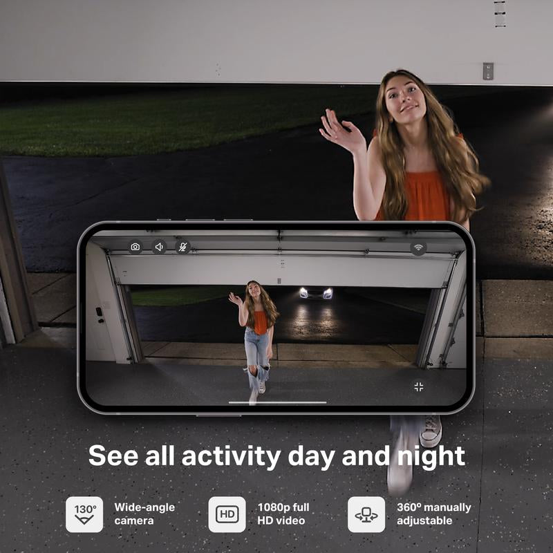 Myq Smart Garage Security Camera – 1080P HD Video, Night Vision, Motion Detection, Magnetic, Wi-Fi, Two-Way Audio, Smartphone Control Lens