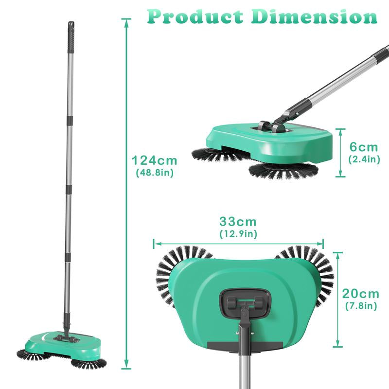 3-In-1 Manual Floor Cleaner - Push Broom, Dust Collector & Mop , Non-Electric Dry/Wet Use for Hardwood & Tile , Pet Hair/Dust Removal , Includes 3 Reusable Microfiber Cloths