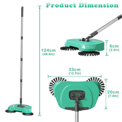 3-In-1 Manual Floor Cleaner - Push Broom, Dust Collector & Mop , Non-Electric Dry/Wet Use for Hardwood & Tile , Pet Hair/Dust Removal , Includes 3 Reusable Microfiber Cloths