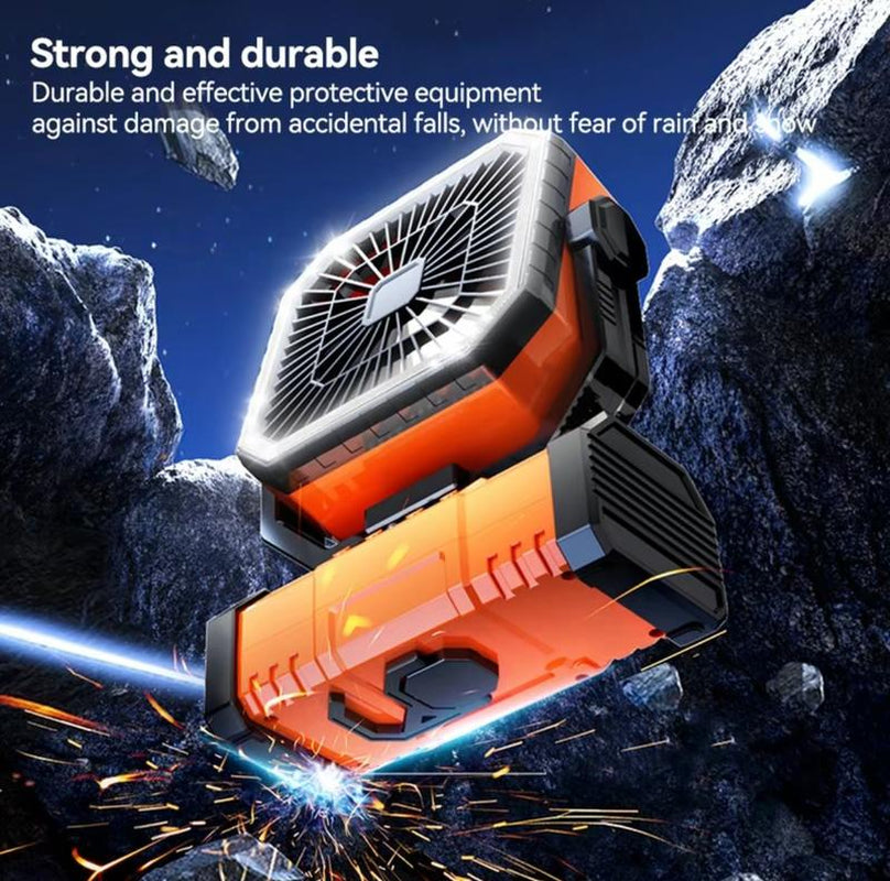 2025 Newest50000Mah Rechargeable Camping Fan with LED Lights, Portable Multifunctional Fan with 360°Rotating Hooks, Remote Control Shaking Head Desk Fan for Tent Travel Home Multifunction Outdoor Activities