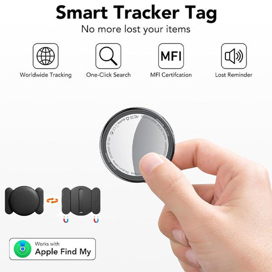 [Summer Deals] Tukio GPS Tracker for Cars & Pets - Mini Clear Design, Weatherproof Case, Anti-Lost Device, Works with Apple Find My Ios Only, IP67 Waterproof, Replaceable Battery Protection