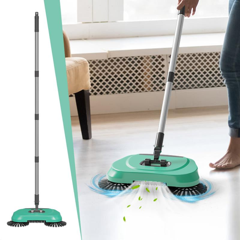 3-In-1 Manual Floor Cleaner - Push Broom, Dust Collector & Mop , Non-Electric Dry/Wet Use for Hardwood & Tile , Pet Hair/Dust Removal , Includes 3 Reusable Microfiber Cloths