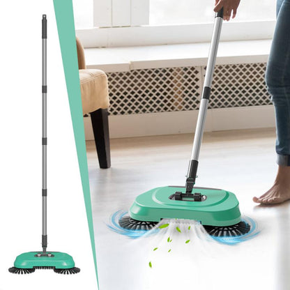 3-In-1 Manual Floor Cleaner - Push Broom, Dust Collector & Mop , Non-Electric Dry/Wet Use for Hardwood & Tile , Pet Hair/Dust Removal , Includes 3 Reusable Microfiber Cloths