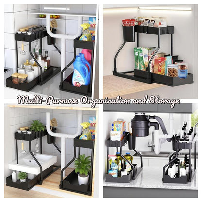 Under Sink Organizer 2 Pack, Bathroom Cabinet Organizer, 2 Tier Sliding Cabinet Basket Organizer Drawer, Multi-Purpose Bath Collection Baskets for Bathroom