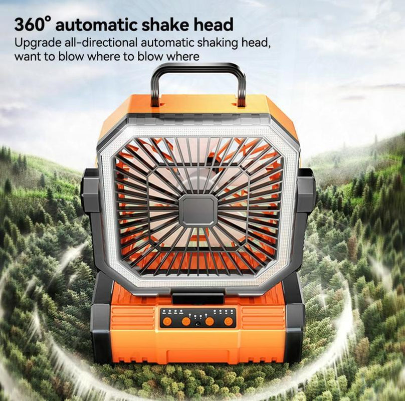 2025 Newest50000Mah Rechargeable Camping Fan with LED Lights, Portable Multifunctional Fan with 360°Rotating Hooks, Remote Control Shaking Head Desk Fan for Tent Travel Home Multifunction Outdoor Activities