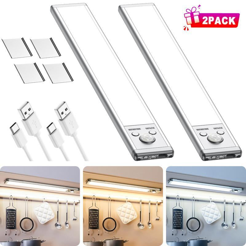 Under Cabinet Lights,76Led Motion Sensor Night Light Indoor，Magnetic Dimmable Lights for Kitchen,1500Mah USB Rechargeable Light，Wardrobe Lighting, Stairs