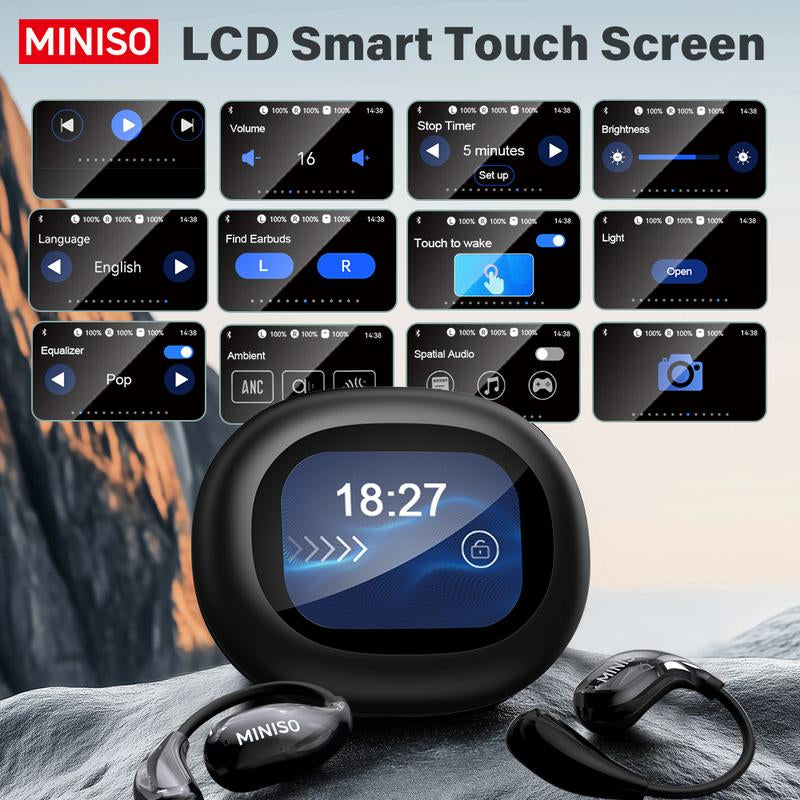 MINISO MS189 Wireless Earphones,Stereo HIFI Sound Earphones,Full Color Display Touch,Up to 48 Hours Power ,Ultra-Comfort Wireless Headphones,For Gym Running Workout