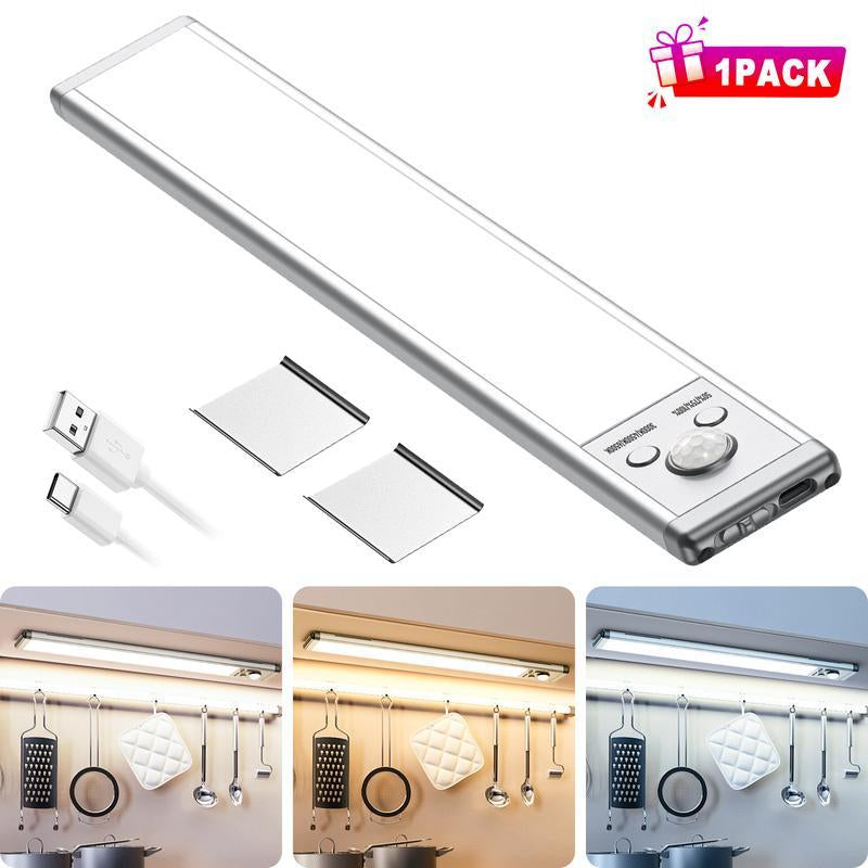 Under Cabinet Lights,76Led Motion Sensor Night Light Indoor，Magnetic Dimmable Lights for Kitchen,1500Mah USB Rechargeable Light，Wardrobe Lighting, Stairs