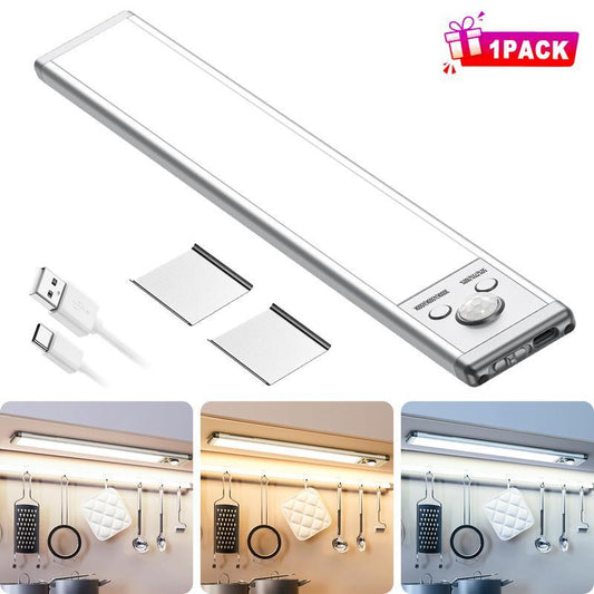 Under Cabinet Lights,76Led Motion Sensor Night Light Indoor，Magnetic Dimmable Lights for Kitchen,1500Mah USB Rechargeable Light，Wardrobe Lighting, Stairs