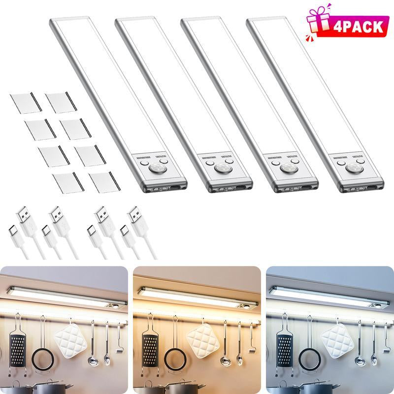 Under Cabinet Lights,76Led Motion Sensor Night Light Indoor，Magnetic Dimmable Lights for Kitchen,1500Mah USB Rechargeable Light，Wardrobe Lighting, Stairs
