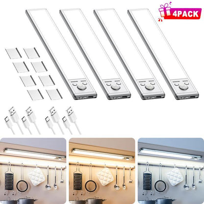 Under Cabinet Lights,76Led Motion Sensor Night Light Indoor，Magnetic Dimmable Lights for Kitchen,1500Mah USB Rechargeable Light，Wardrobe Lighting, Stairs